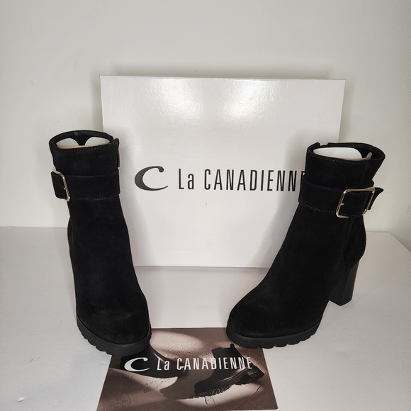 La Canadian Milo Womens Suede Block Heel  Booties in Black Size 6 - Picture 5 of 6